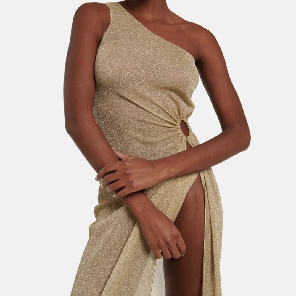 Oseree lemerie one shoulder dress in gold